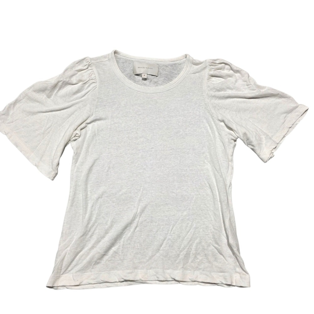 Brochu Walker Tee Women M White Linen Blend Puff Sleeve LVK3535 Casual